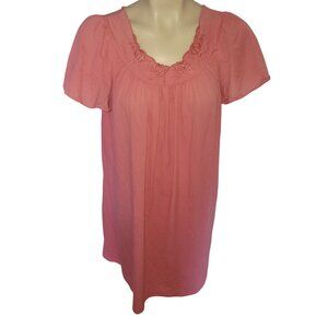 Shadowline Womens Pink Nightgown W/ Rose‎ Embroidery & Flowy Short Sleeves